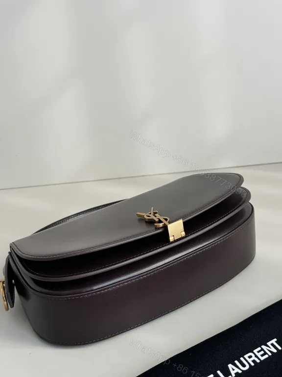 View 3 of Plum Leather Structured Shoulder Bag with Gold Hardware