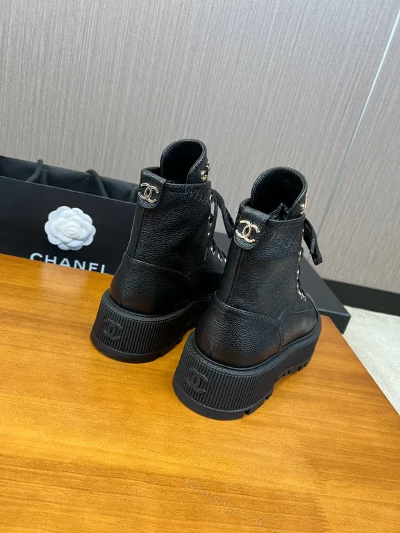 View 6 of Chic Leather Combat Boots: Subtle Logo, All-Day Comfort