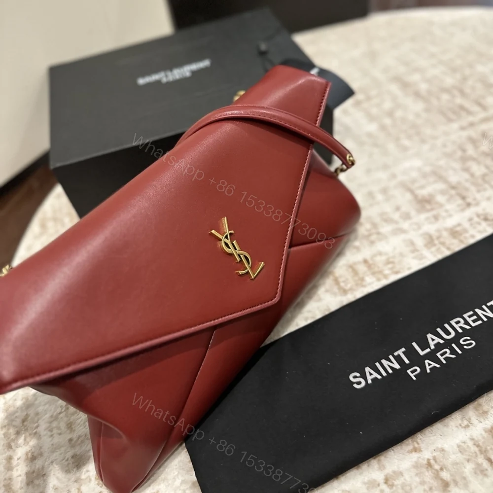 View 5 of Saint Laurent Cassandre XXL Pouch On Chain In Shiny Red 35Cm