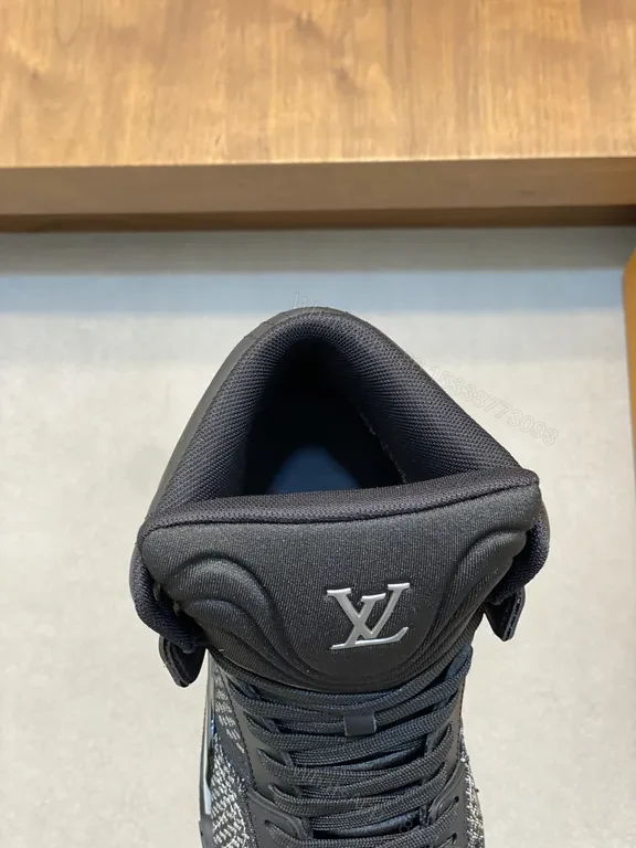 View 3 of Black Leather Mesh High-Top Sneakers | LV-Inspired, All-Day Comfort