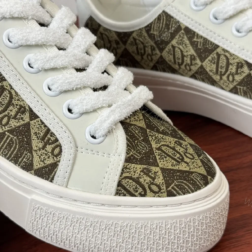 View 7 of Beige-White Dior-Style Canvas Platform Sneakers