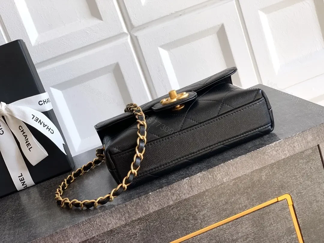 View 7 of Quilted Black Leather Bag with Gold Closure, Crossbody Glam