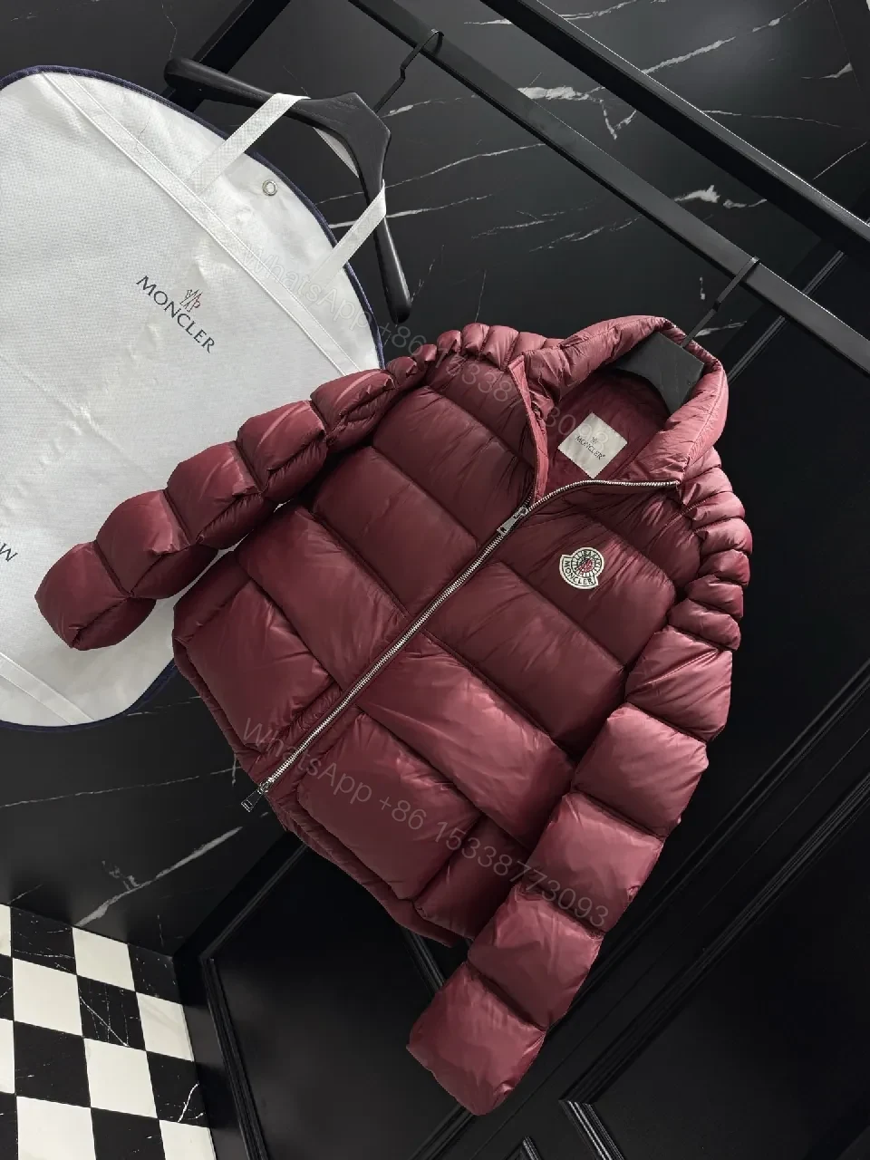View 6 of Burgundy Quilted Puffer Jacket: Rich Texture, Warmth