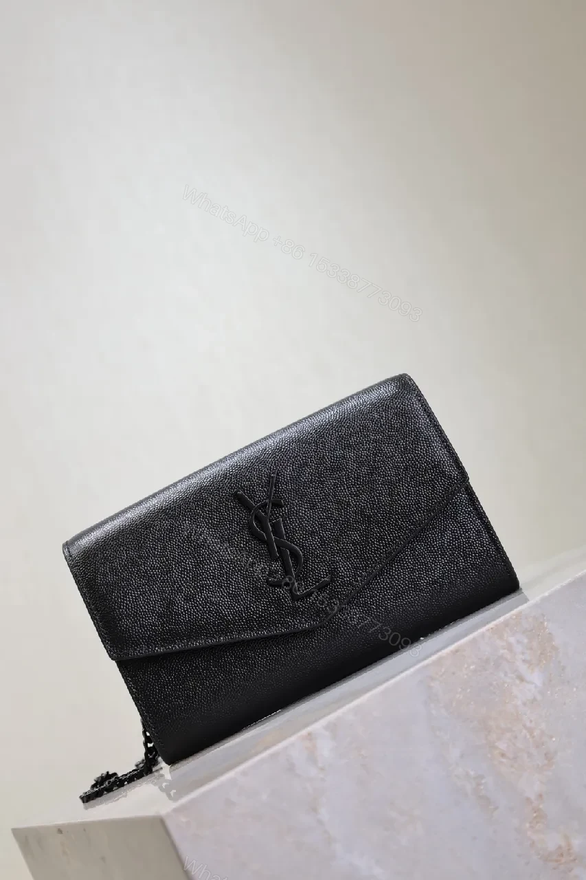 View 9 of Black Leather Wallet & Chain Crossbody Clutch Set - Structured, Versatile, luxe