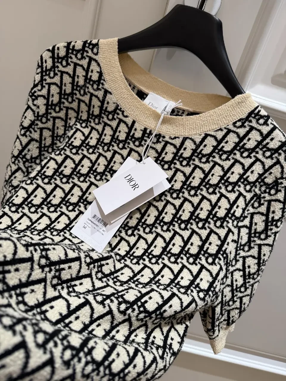 View 6 of BeigeBlack Knit Dress with Dior Monogram TrimShort Sleeves Dress