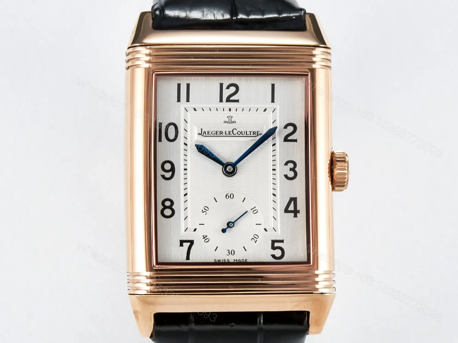 View 2 of Reverso Classic Duoface Small Seconds RG MGF Best Edition White Textured Dial on Black Leather Strap A854A