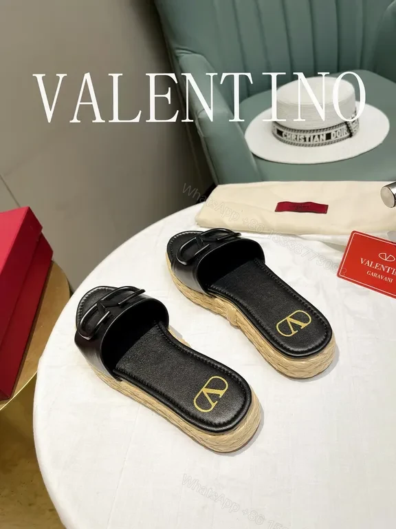 View 4 of Polished V-Logo Leather Slides â€“ Luxury Casual Sandals