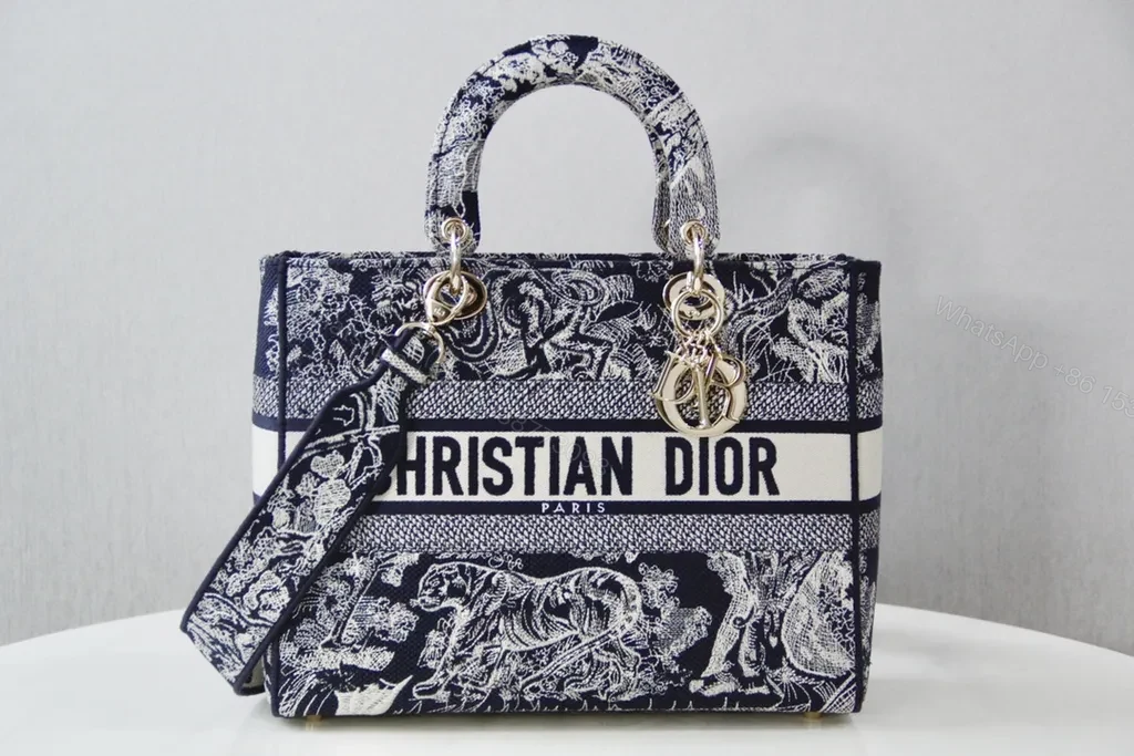 Navy-Ivory Jacquard Tote: Luxe Everyday Carryall — view 1