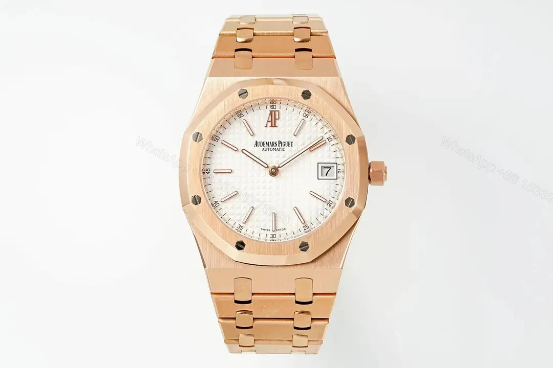 KZ Factory Audemars Piguet Royal Oak 15202 Rose Gold Watch with White Dial and Petite Tapisserie Pattern — view 1