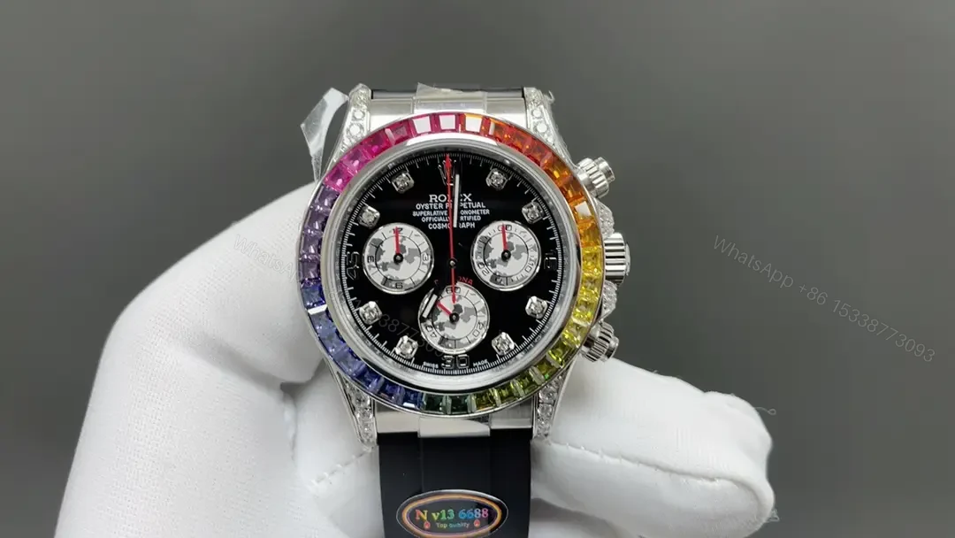 Rolex Daytona Rainbow White Gold replica 40MM Rubber Strap Edition RLX-DAYTONA-RAINBOW-SKELETON-43MM — view 1