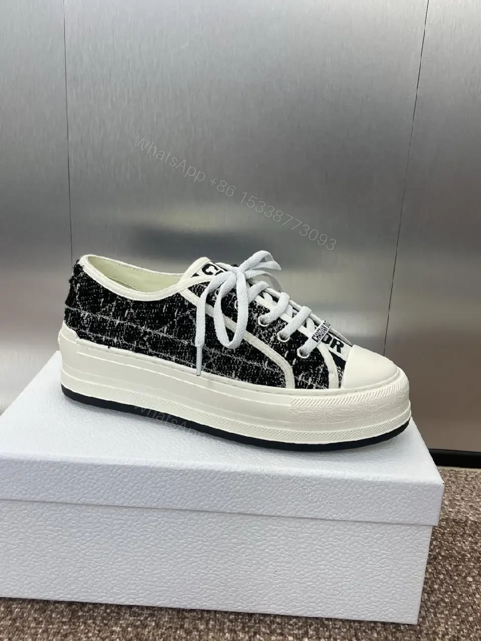 View 5 of Black Denim Dior-Style Platform Sneakers