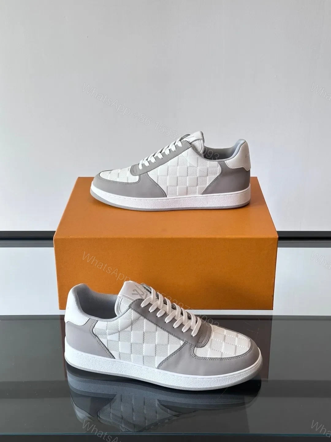 View 4 of LV Men White And Gray Leather Sneakers