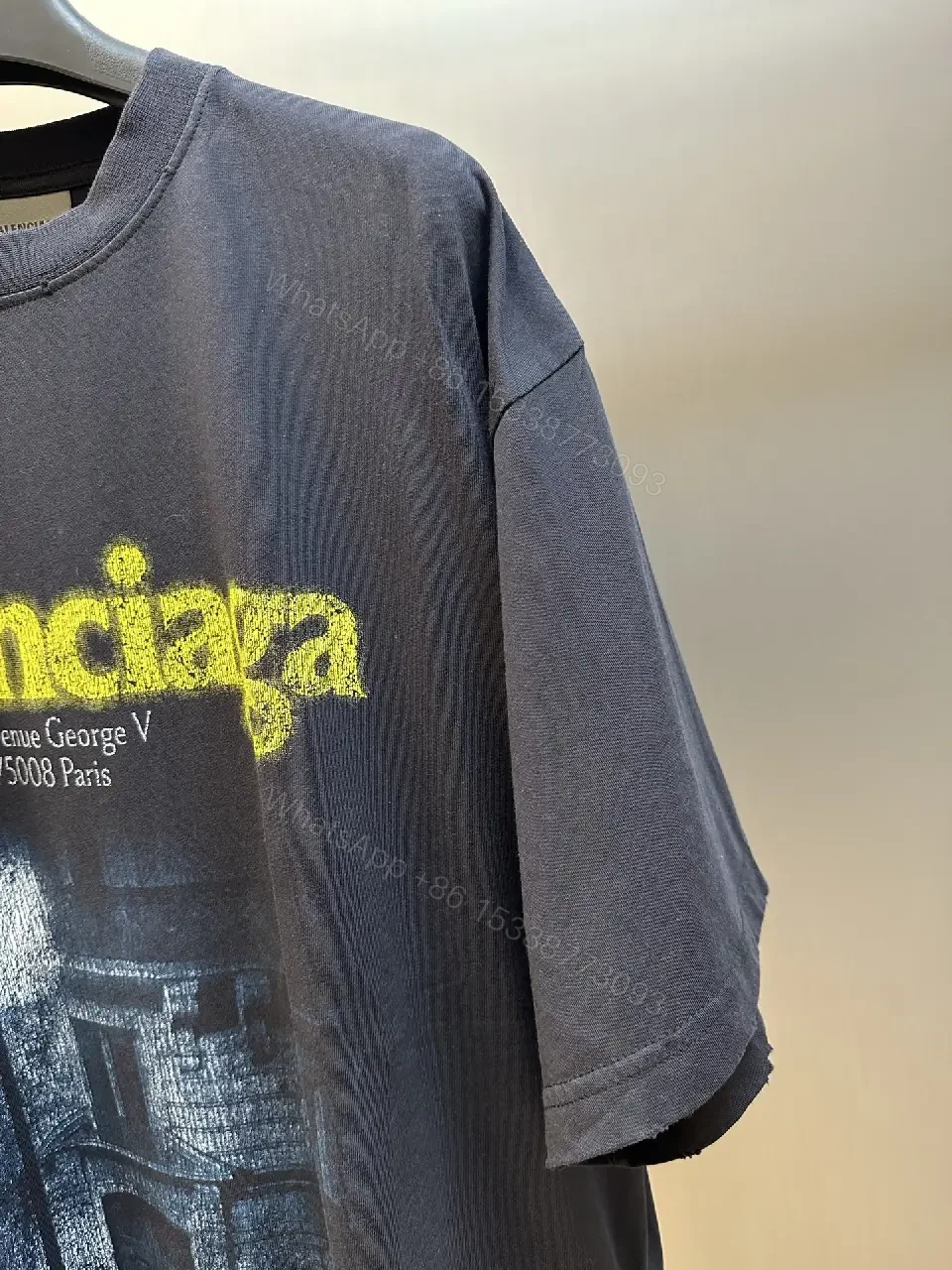 View 2 of Dark Navy/Black Oversized Tee with Yellow Balenciaga Logo Graphic