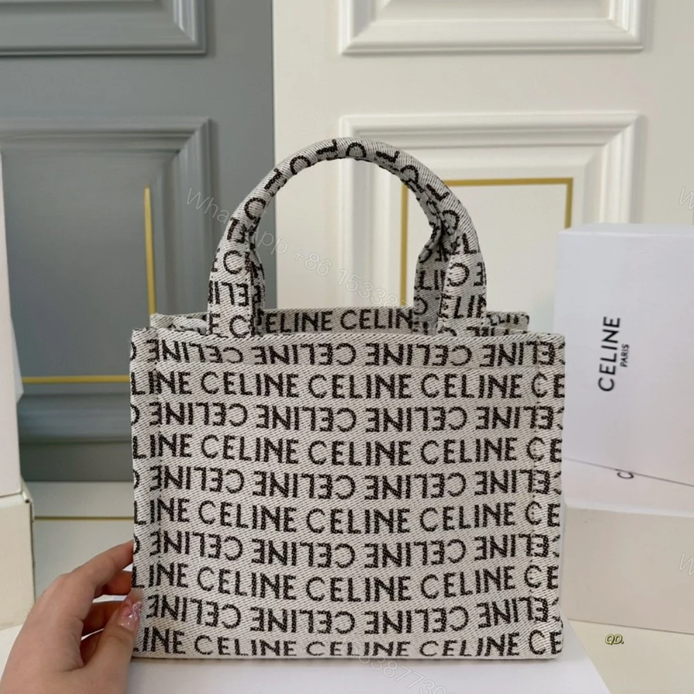 View 5 of CELINE SMALL CABAS THAIS IN TEXTILE WITH CELINE ALL OVER WHITE 26CM