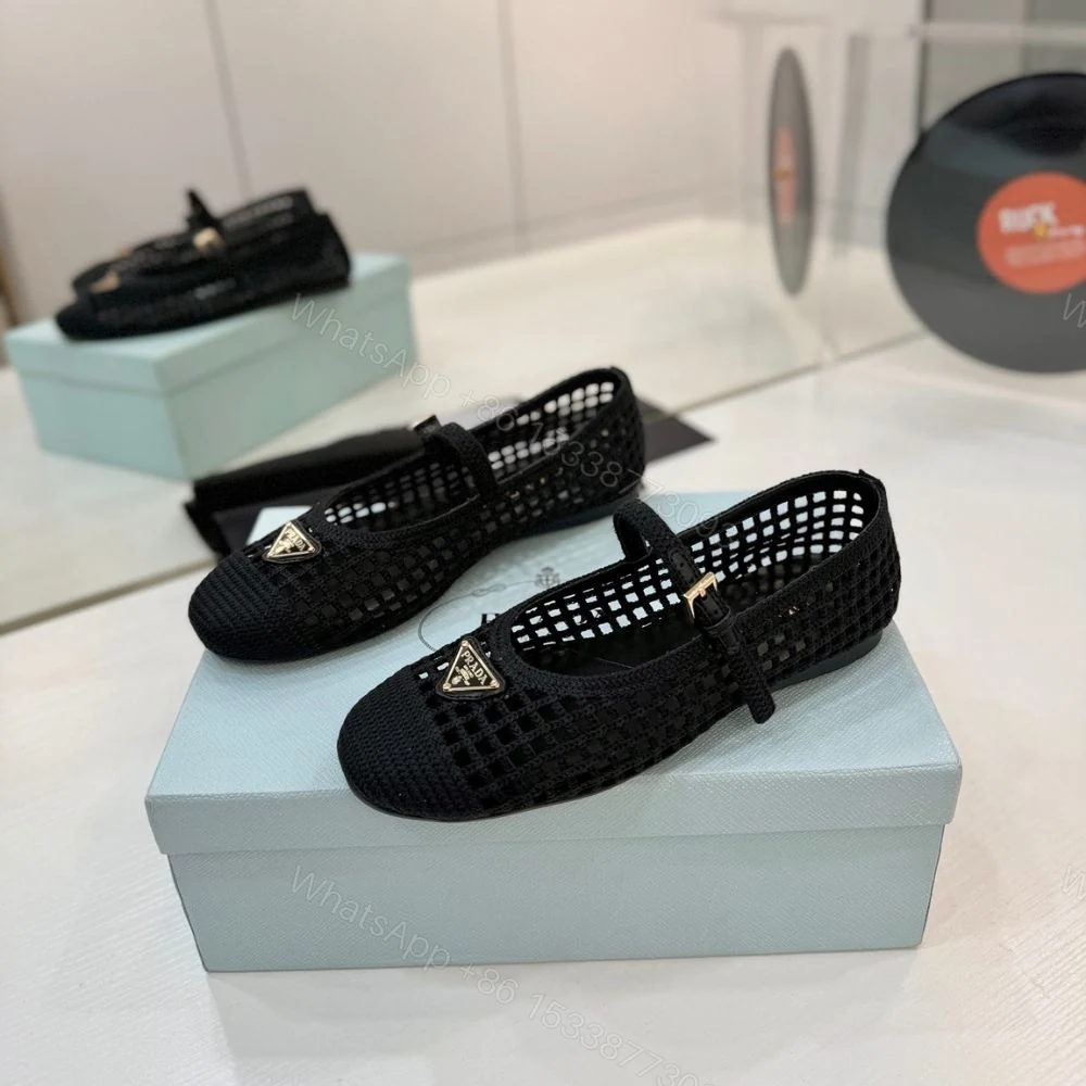 View 4 of Prada Crochet Ballerinas Black