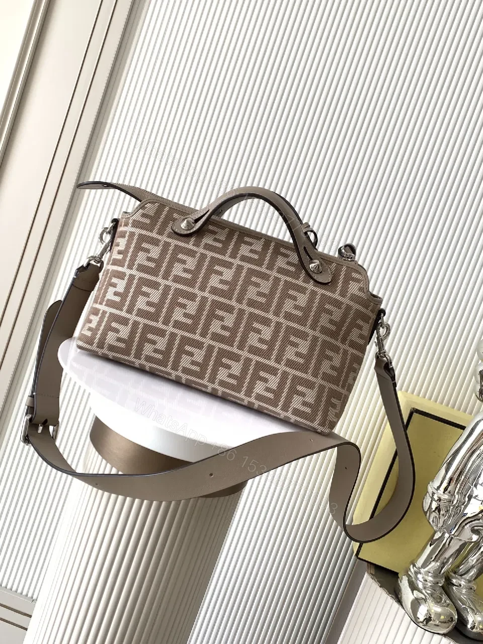 View 5 of Taupe Patterned Satchel: Structured Luxury Bag, Everyday Chic