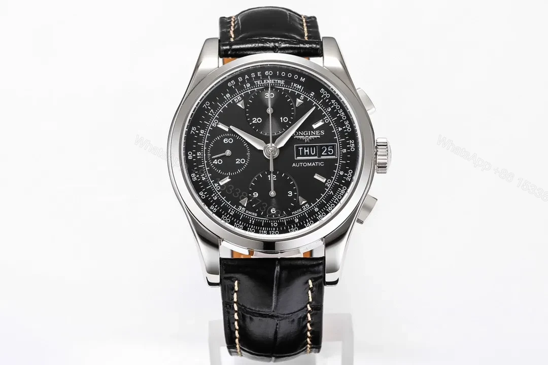 View 2 of Longines Classic Re Edition Men’s Watch Black Dial Stainless Steel Case Black Leather Strap 40mm