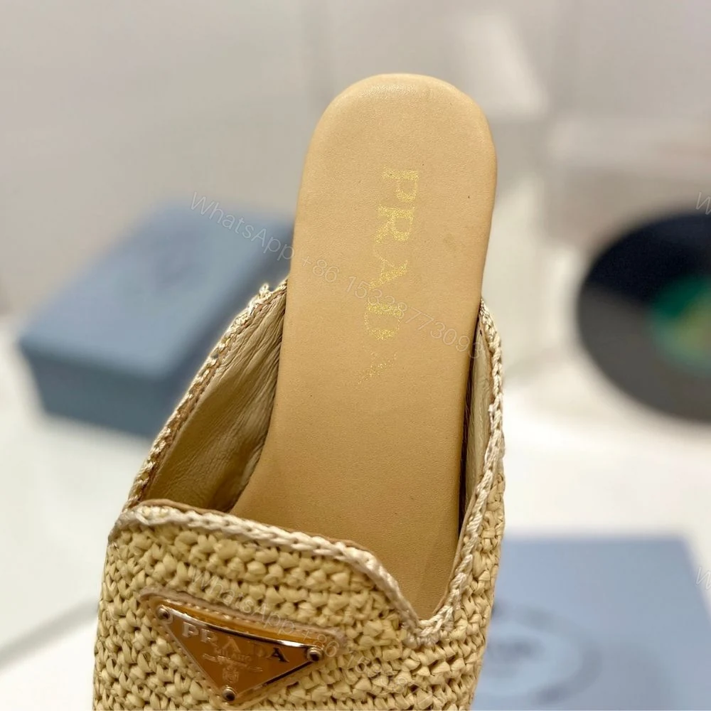 View 10 of Prada Woven Fabric Mules Natural