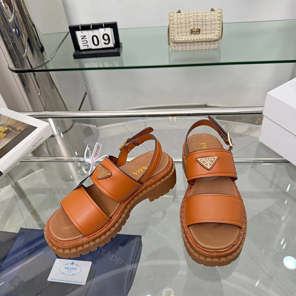 View 4 of PRADA Leather Platform Sandals 137635