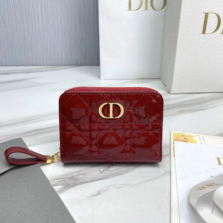 Red Patent Quilted Wallet with Gold Emblem - Compact Glamour Wallet — view 1
