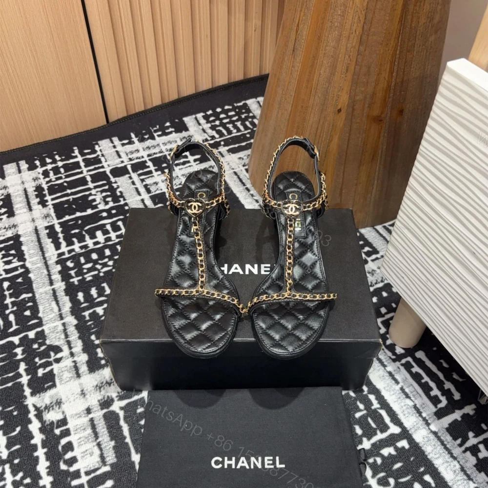 View 2 of 高仿Chanel*25C系列G36122X小羊皮中踭涼鞋黑色5CM免檢版