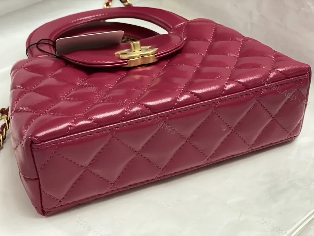 View 8 of Chic Fuchsia Quilted Mini Bag with Gold Hardware