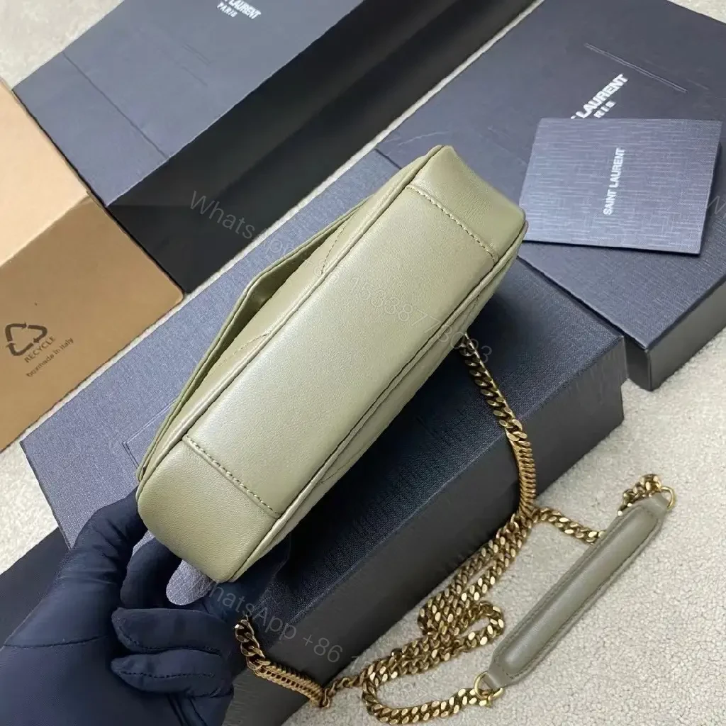 View 3 of Olive Leather Minimalist Crossbody Bag with Gold Hardware