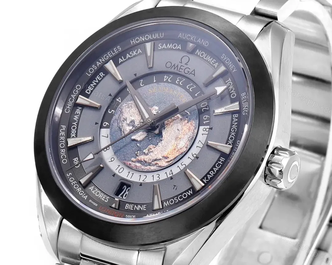 View 3 of Omega Super Clone Seamaster Aqua Terra Worldtimer Blue Dial Steel Bracelet Premium 43MM OMEGA-AT-WT43-BLU-SS