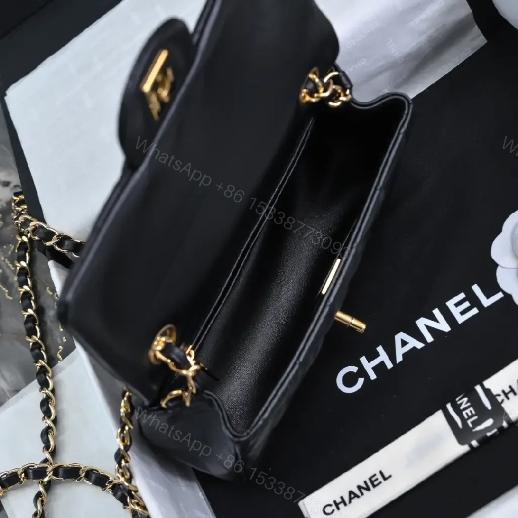 View 9 of Compact Black Quilted Leather Shoulder Bag with Chain