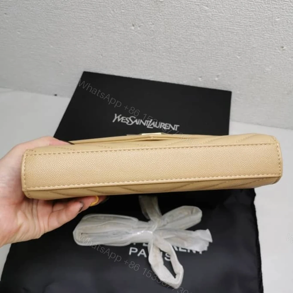 View 6 of Saint Laurent Cassandre Matelassé Chain Wallet In Grain De Poudre Embossed Beige 22Cm