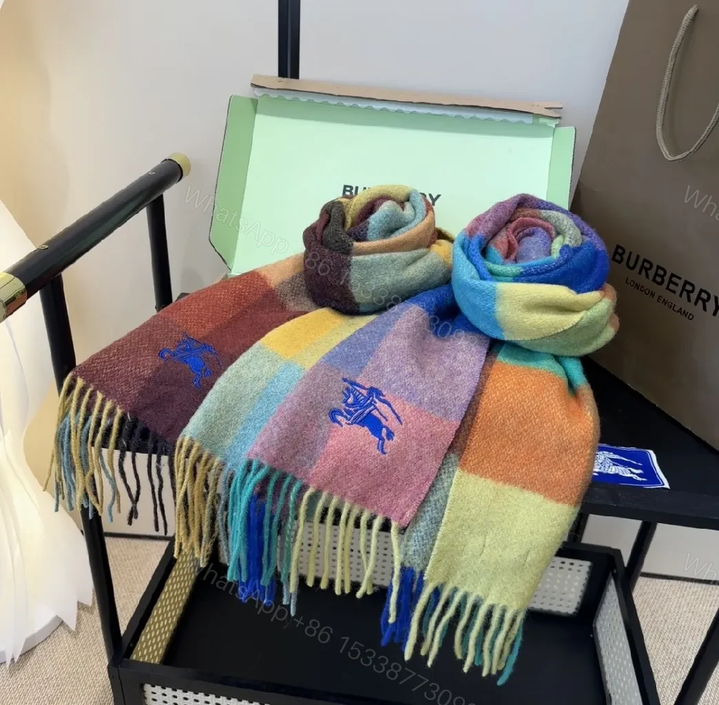 View 2 of Color-Block Luxury Scarf with Fringe Rich Knit