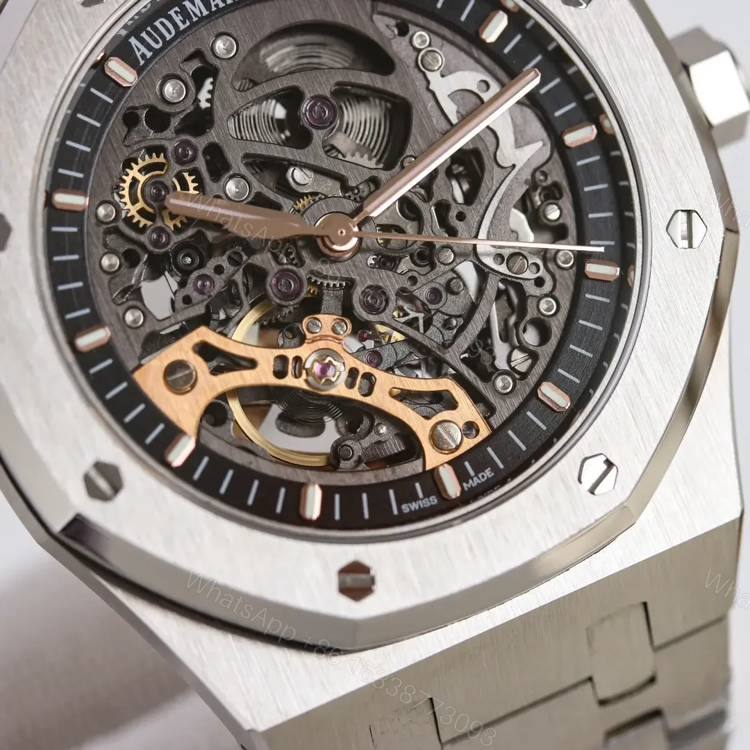 View 5 of JF Factory Audemars Piguet Royal Oak Offshore 15407ST.OO.1220ST.01 Men’s Mechanical Watch – Silver with Rose Gold Accents, Skeleton Dial, 41mm