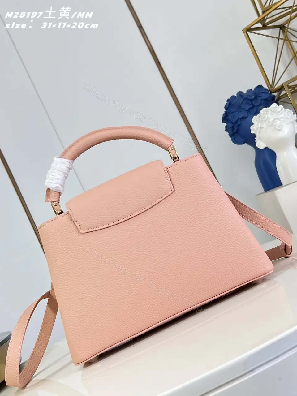 View 6 of Soft Pink Leather Handbag with Gold Hardware