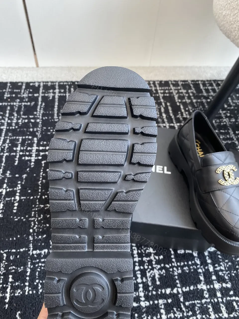 View 8 of Quilted Leather Loafer Black with Gold Emblem Luxury Comfort