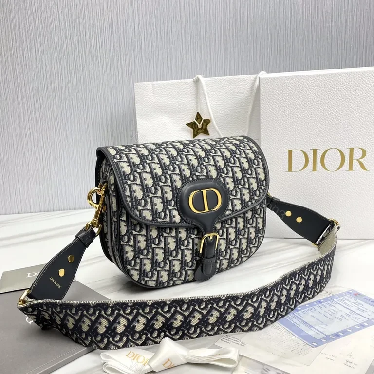 View 7 of Dior Oblique Mini Saddle Bag â€“ Gold Hardware, Leather Trim, Crossbody