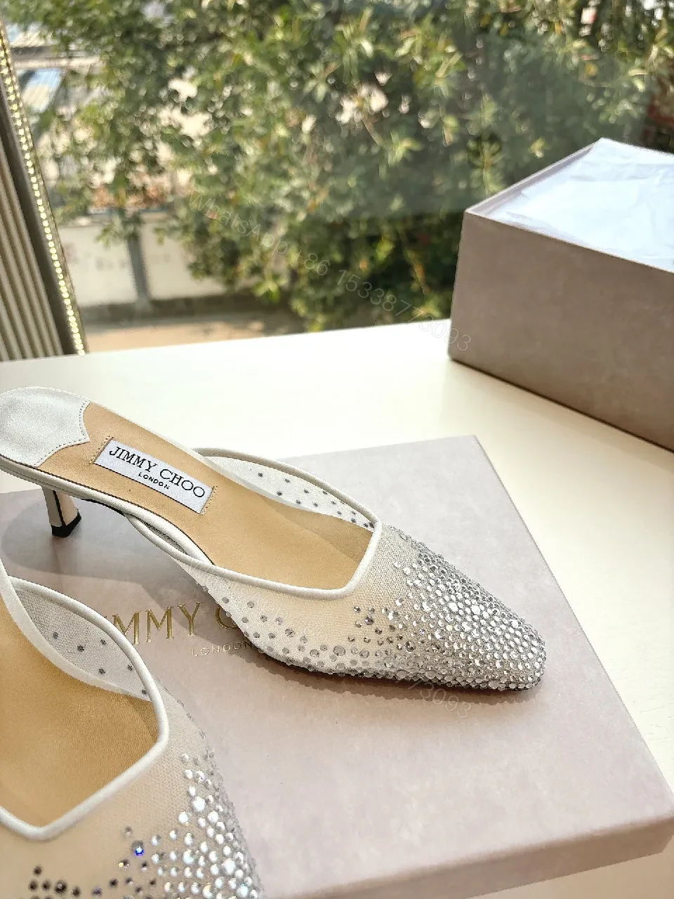 View 3 of Crystal-Embellished Satin Slip-Ons: Evening Glamour Shoes