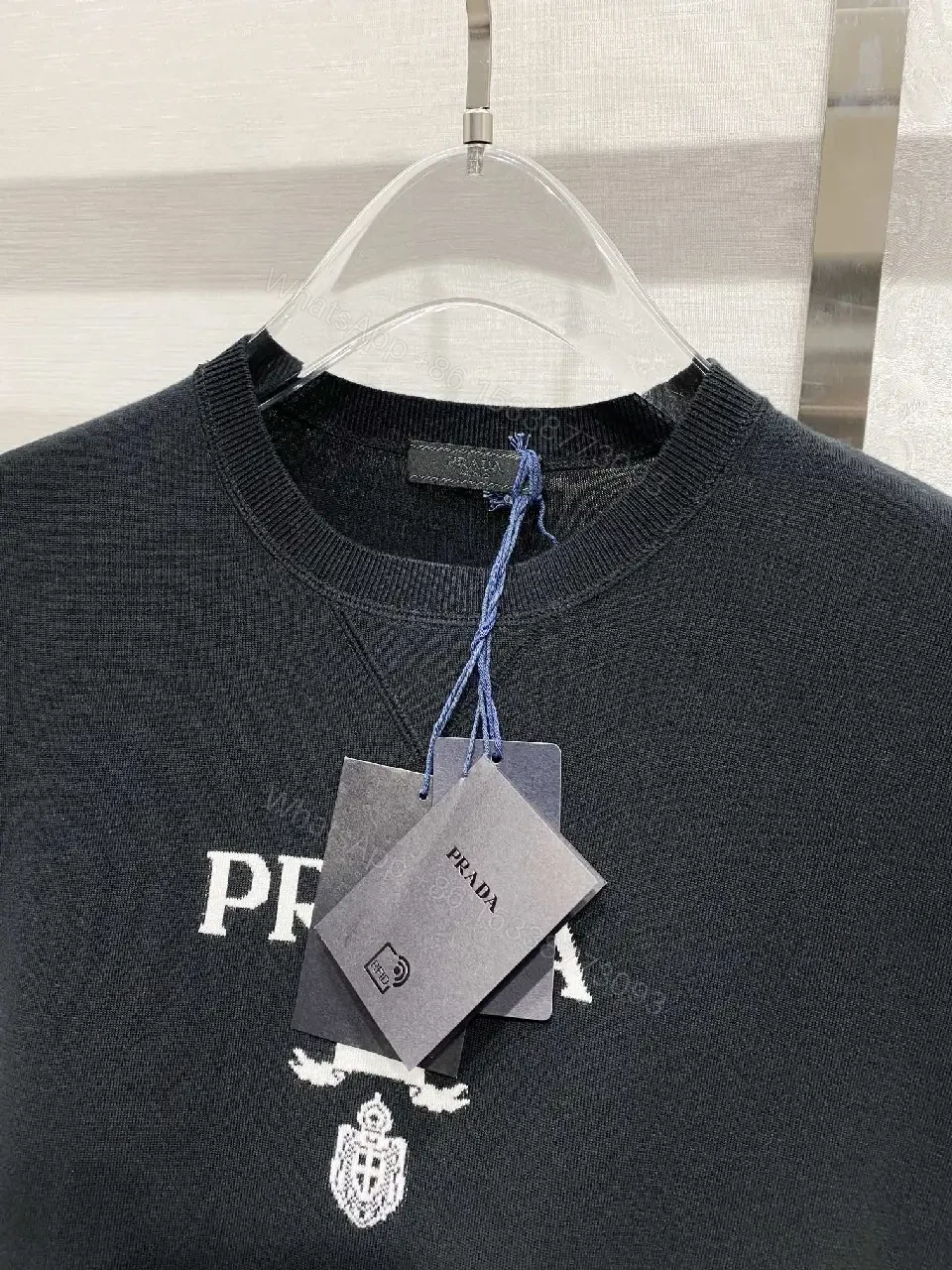View 11 of Premium Cotton Crew Tee with Prada Milano Logo - Luxe Casual Wear