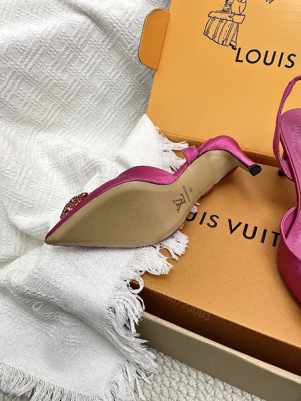 View 7 of Vibrant Satin Slingback Heels with Crystal Accent