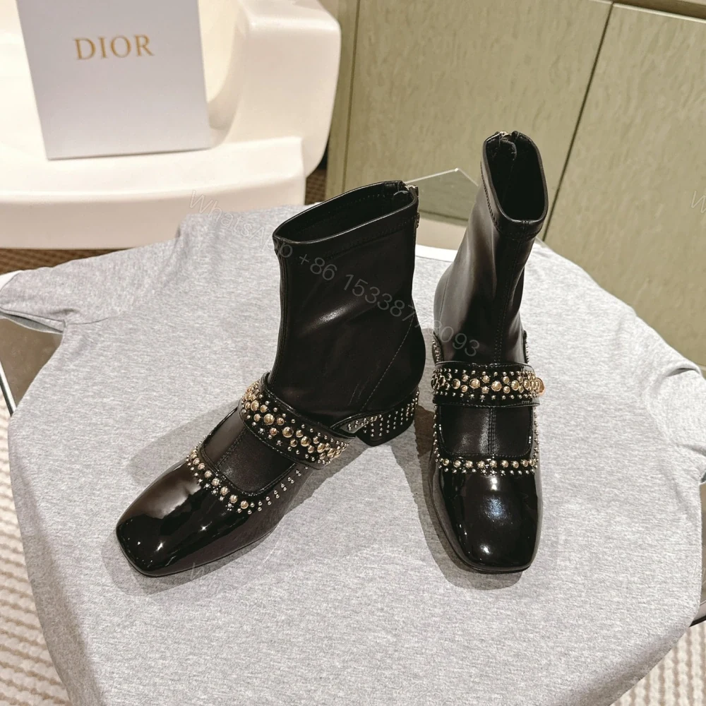 View 3 of 高仿Dior*Belle-D系列KCT065柳釘拉鏈短靴4CM黑色免檢版