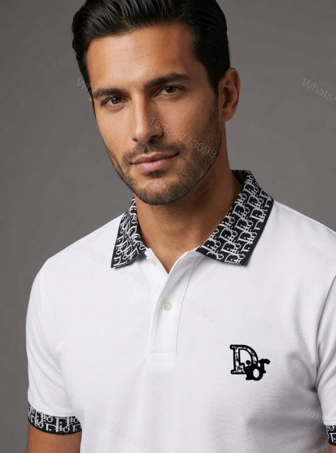 View 8 of Premium Dior First Copy Polo Shirt for Men – Luxury Logo Pattern Collar | Black & White