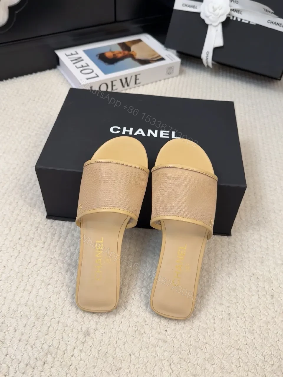 View 3 of Beige Textured Slip-Ons with Soft Elastic Band Sandals