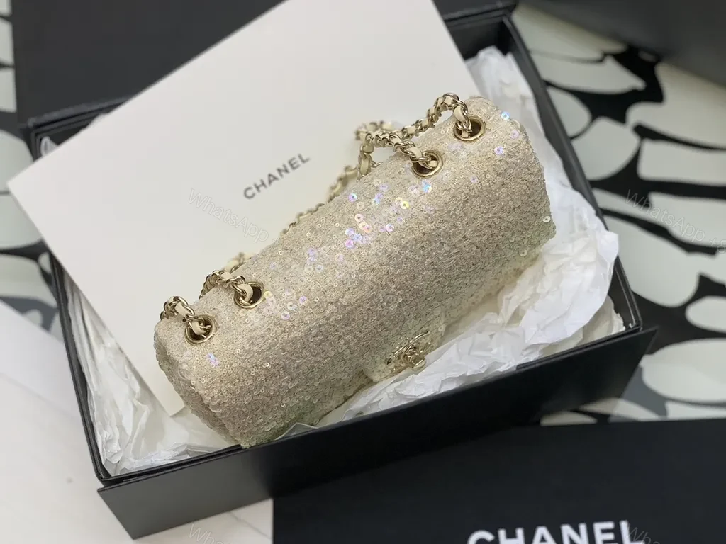 View 3 of Champagne Sequined Clutch: Chanel-Inspired, Lux Texture