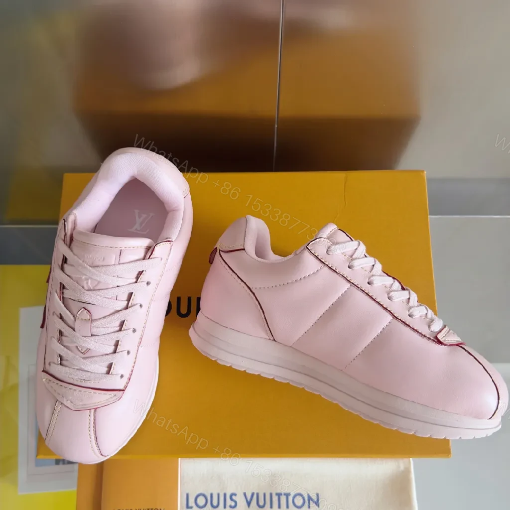View 6 of Soft Pink Leather High-Tops with Subtle LV-Inspired Detailing