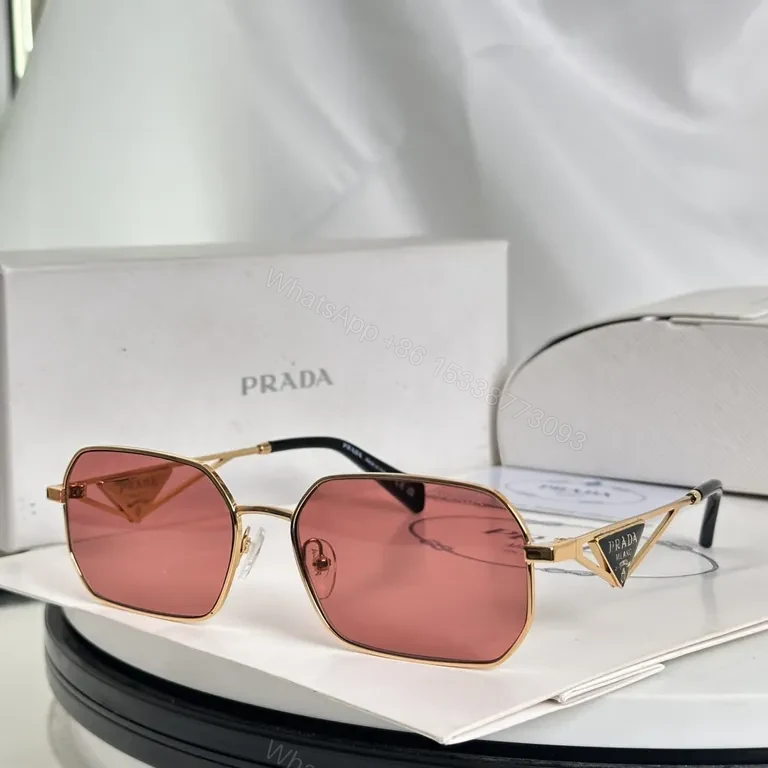 View 8 of Geometric Luxe Sunglasses: Gold-Tone Frame, UV Glasses, Prada-Style Luxury