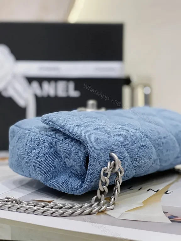 View 2 of Denim Flap Bag with Signature Chain â€“ Chic, Modern Luxury