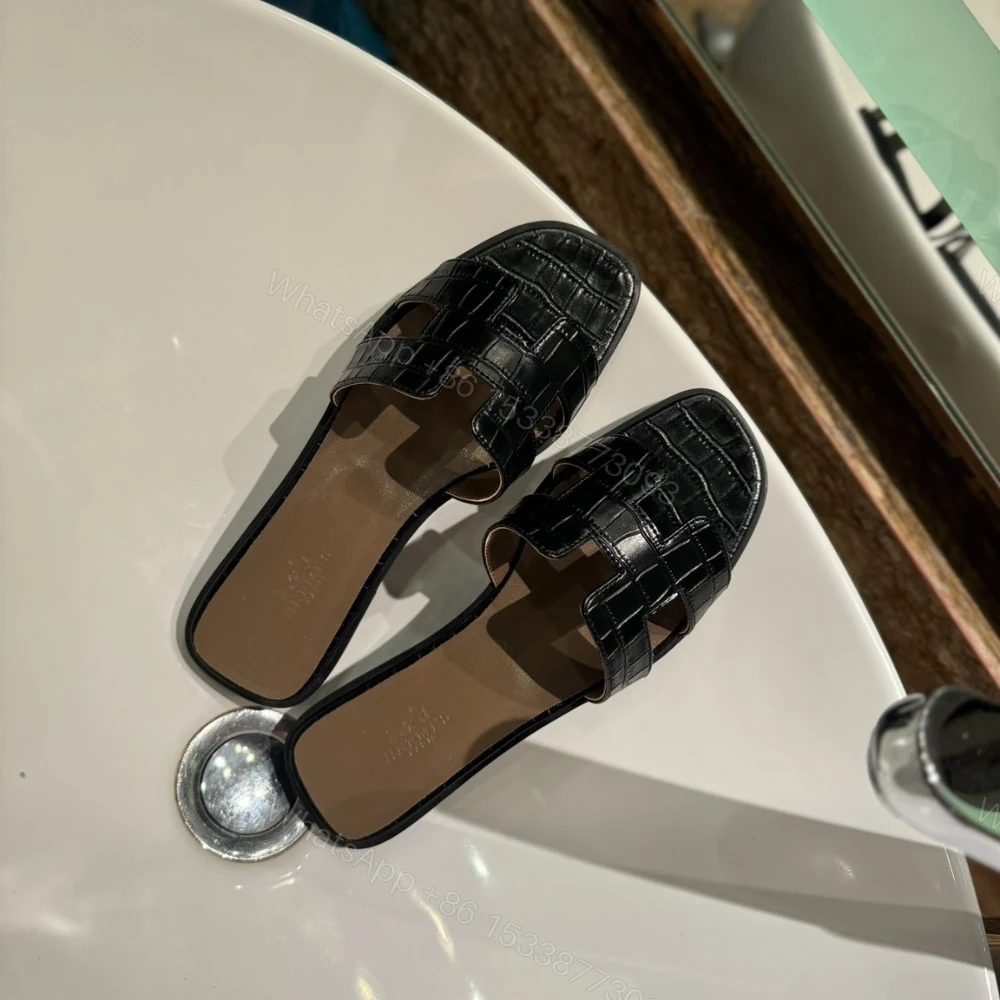 View 2 of HERMÈS ORAN SANDAL ALLIGATOR IN BLACK H001089Z 01360