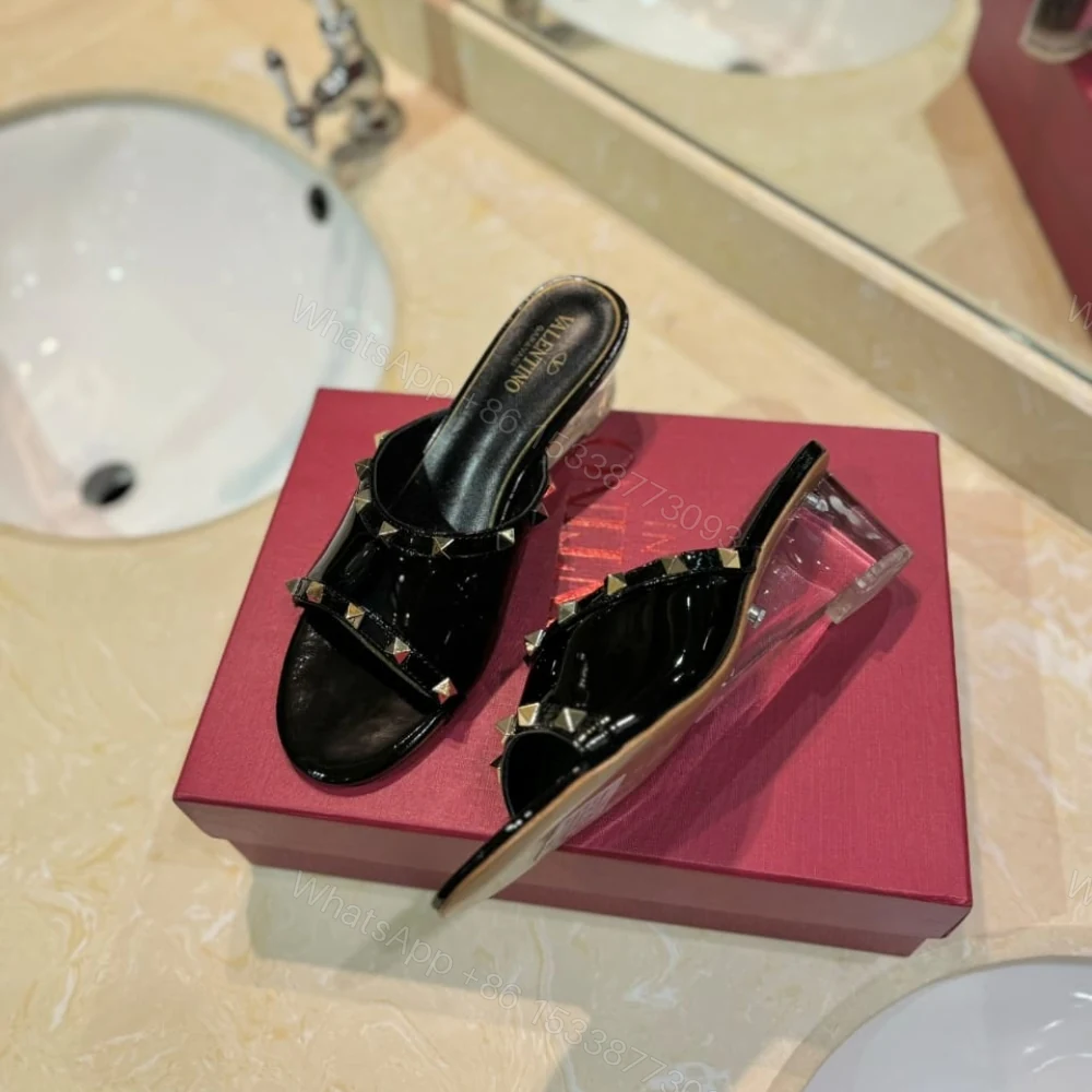 View 3 of Valentino Garavani Rockstud Skin Heeled Sandals Black