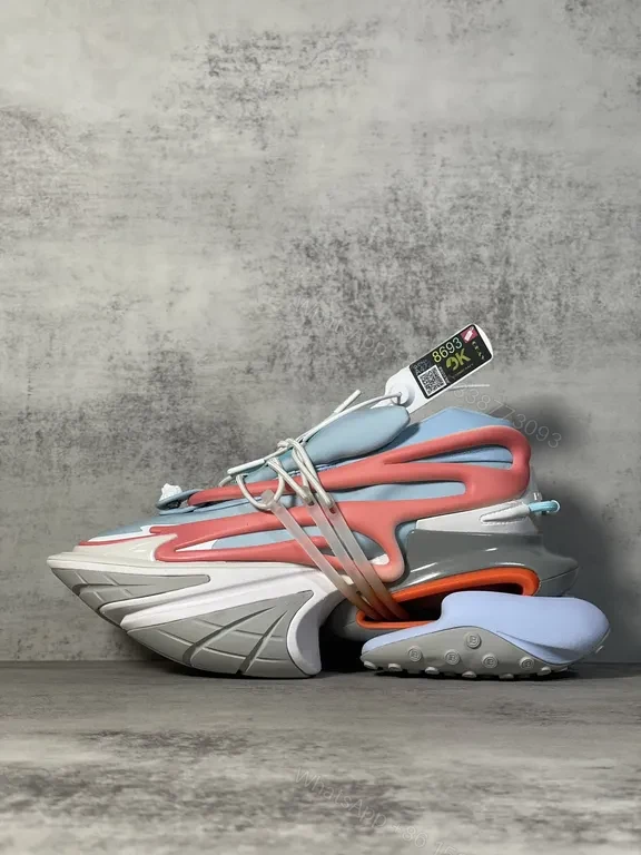 View 8 of Colorful Faux Balmain Sneakers: Geometric Textures, Avant-Garde Style