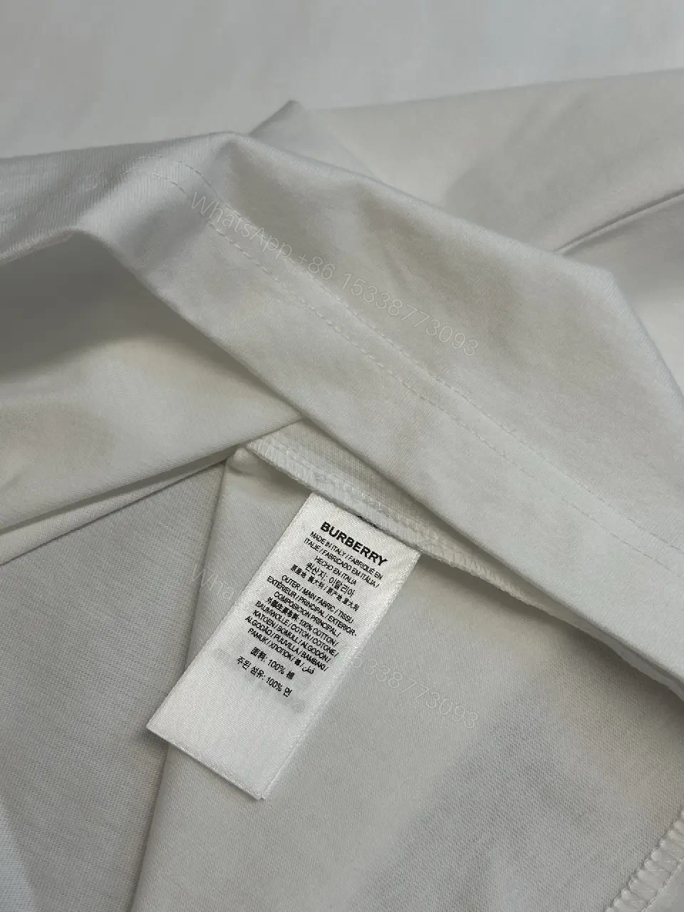 View 11 of White Plain Knit Cotton Oversized T-shirt Burberry Logo Chest T-shirt