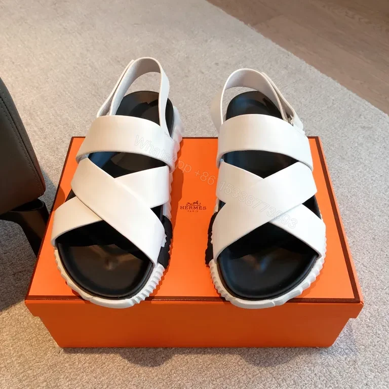 View 9 of HermÃ ̈s White Leather Sandals - Sculpted Sole, All-Day Comfort